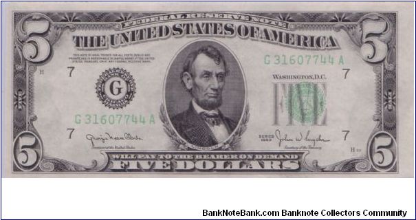 1950 WIDE $5 CHICAGO FRN Banknote