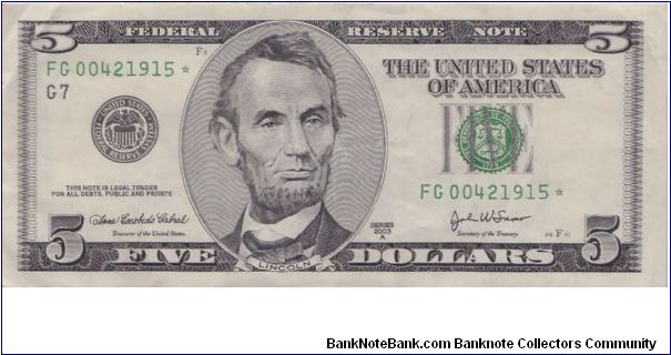 2003 A $5 CHICAGO FRN  **STAR NOTE**



**COMES FROM PRINT RUN OF 640,000** Banknote