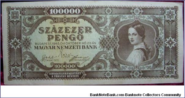 100,000 Pengo Banknote