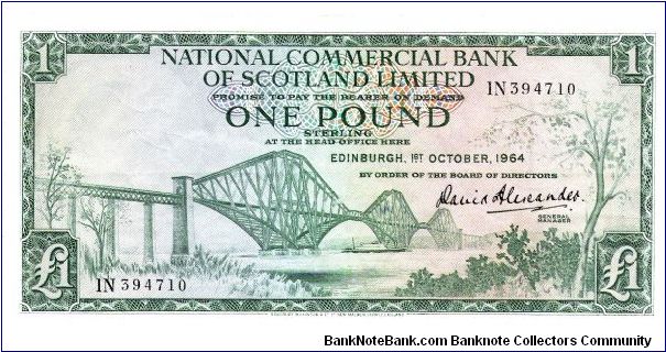 Nat'l Commercial Bank of Scotland, Ltd.  1 Pound Sterling. Banknote