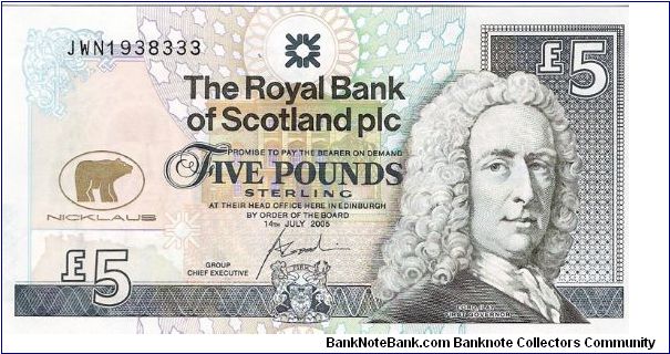 Royal Bank of Scotland pcl. Jack Nicklaus, 5 pounds Sterling. Banknote