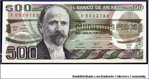 500 Pesos__

Pk 79 b__

07-August-1984__

Series EE
Nr. X 6023788
 Banknote