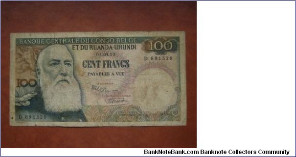 Belgian Congo 100 francs 1955, Banknote