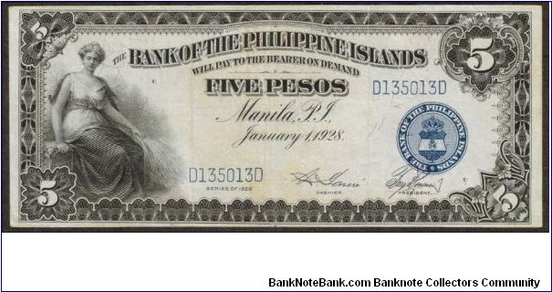 p16 1928 5 Peso BPI Note Banknote