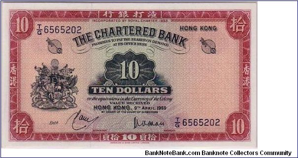CHARTERED BANK $10 SCARCE Banknote