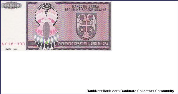 10 MILLIARD DINARA

A0161300

P # R 19 A Banknote