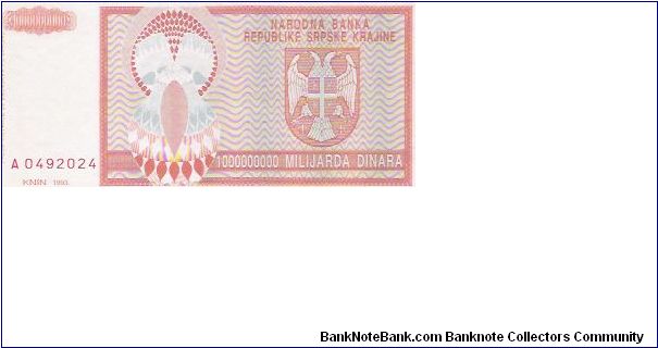 1 MILLIARD DINARA

A0492024

P # R 17 A Banknote