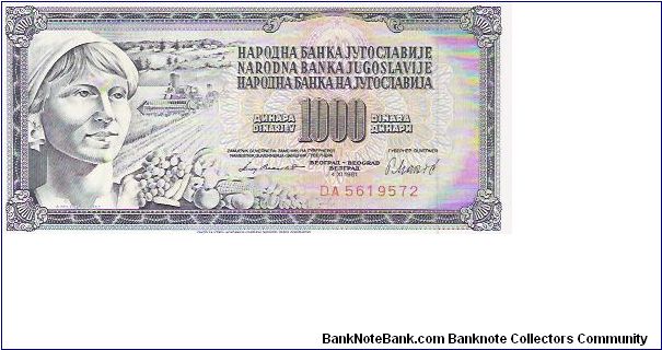 1000 DINARA

DA5619572

4.11.1981

P # 92 D Banknote