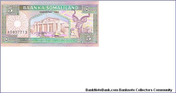 5 SHILLINGS

SOMALILAND

AD 837713

P # 1 Banknote