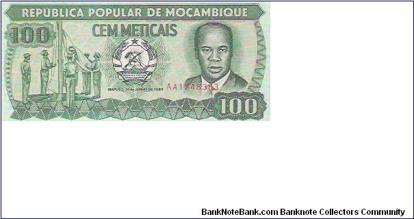 100 METICAIS

AA 1548383

16.6.1989

P # 130 Banknote