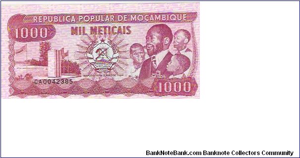 1000 METICAIS

CA00423385

16.6.1989

P # 132 C Banknote