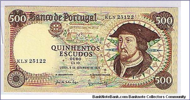 BANK OF PORTUGAL
 500 ESCUDOS Banknote