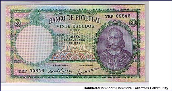 BANK OF PORTUGAL 20 ESCUDOS Banknote