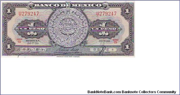1 PESO

U 279247

SERIE IS

20.5.59

P # 59 F Banknote