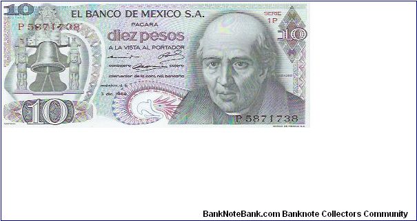 10 PESOS

P 5871738

SERIE 1P

3.12.1969

P # 63 B Banknote