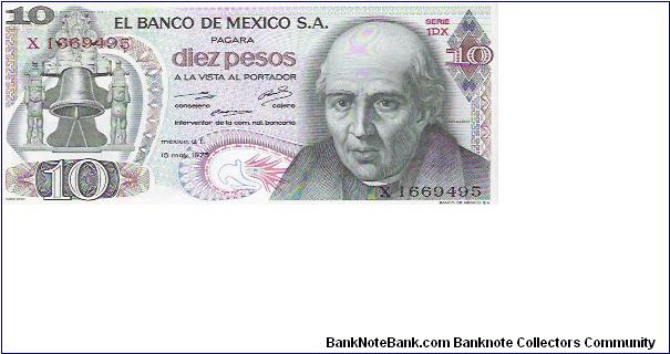 10 PESOS

X 1669495

SERIE 1DX

15.5.1975

P # 63 H Banknote