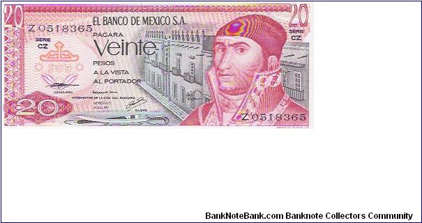 20 PESOS

Z 0518365

SERIE CZ

8.7.1977

P # 64 D Banknote