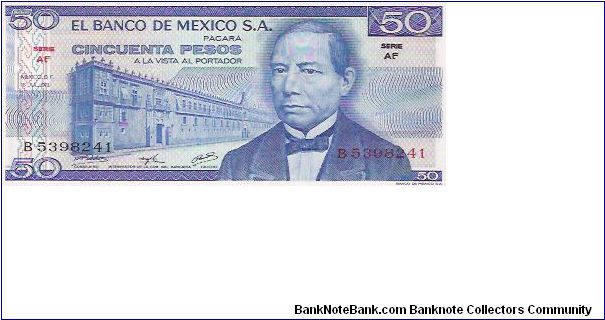 50 PESOS

B 5398241

SERIE AF

18.7.1973

P # 65 A Banknote