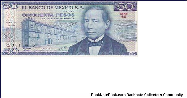 50 PESOS

Z 3011415

SERIE GE

5.7.1978

P # 65 C Banknote