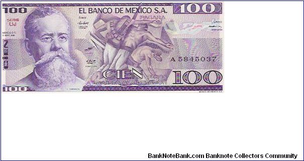 100 PESOS

A 5845037

SERIE UJ

3.9.1981

P # 74 B Banknote