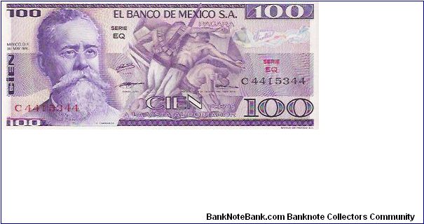 100 PESOS

C 4415344

SERIE EQ

30.5.1974

P # 66 A Banknote