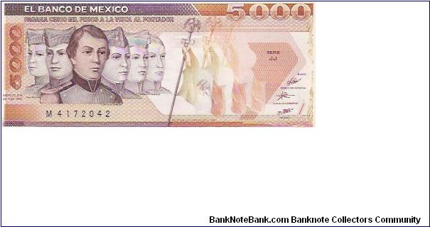 5000 PESOS

M 4172042

SERIE JJ

24.2.1987

P # 88 B Banknote