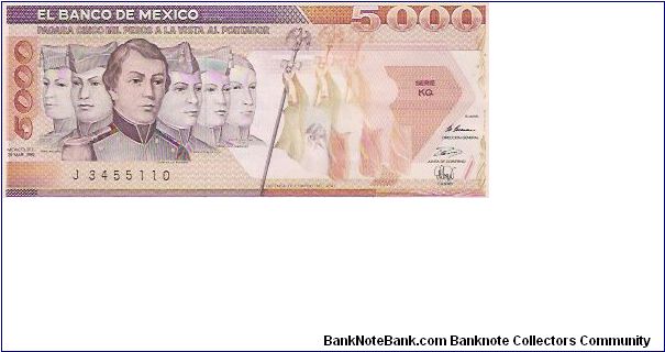 5000 PESOS

J 3455110

SERIE KQ

28.3.1989

P # 88 C Banknote