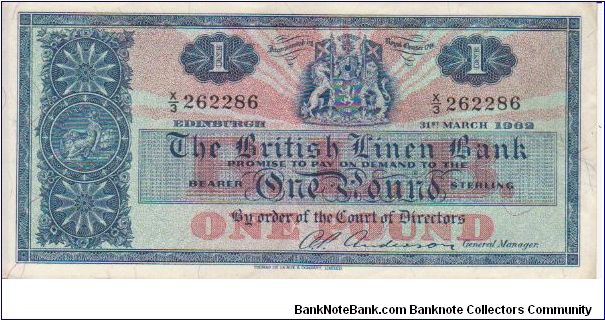 British Linen Bank £1

The British Linen Bank was taken over by the Royal Bank Of Scotland in 1969 but remained until 1999 as a Merchant Bank Banknote