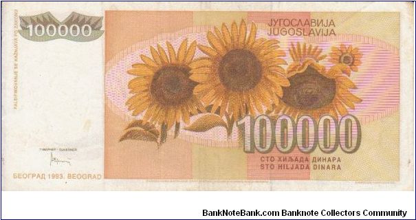 Banknote from Yugoslavia year 1993