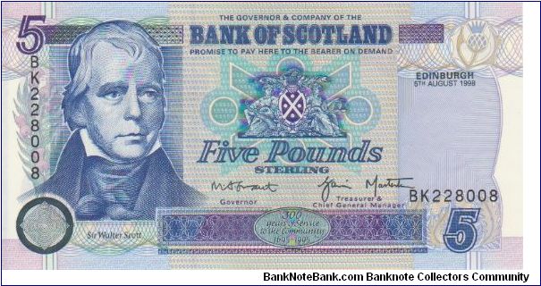 Bank Of Scotland £5 Note dated 1998 Banknote