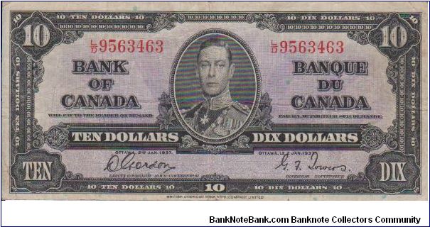 Canada George VI $10 dated 1937 Banknote