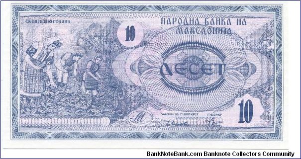 10 Denar
Blue
Farmers harvesting 
Llinden monument in Krushevo Banknote