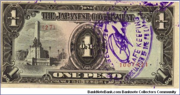 PI-109 Philippine 1 Peso replacement note under Japan rule, plate number 27. Banknote