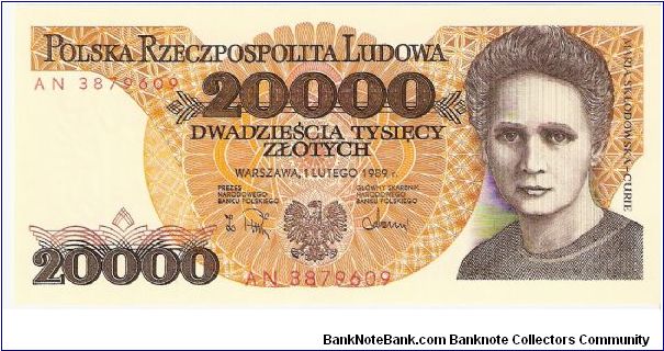 20,000 zloty; February 1, 1989 Banknote