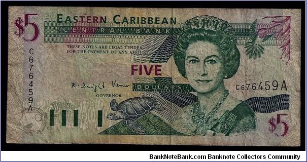 Eastern Caribbean Central Bank 5 Dollars P-26a 1993. # C676459A Banknote