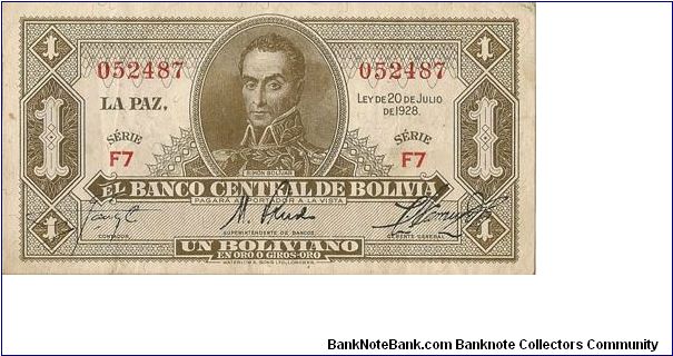 1 Boliviano Banknote