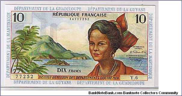 FRENCH ANTILLES 10 FRANCES VERY POPULAR AND IS ONE OF THE LOVELY NOTE IN THE COLONIAL... Banknote
