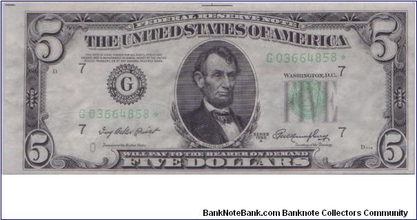 1950 A $5 CHICAGO FRN

 **STAR NOTE** Banknote
