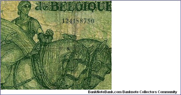 Banque National de Belgique (Belgium) 50 francs dated 09/01/1943. # 124188750. P-106. A large note 140mm x 85mm. Details only shown here. Low grade condition. Banknote