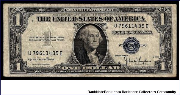 USA 1 dollar Silver certificate / blue seal, series 1935 D. # U 79611435 E. Banknote