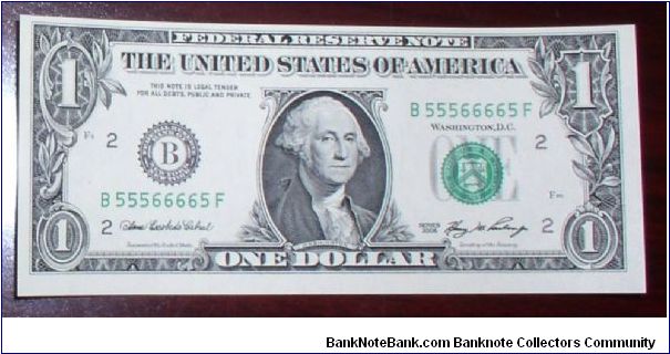 B55566665F 2006 One of two Binary notes purchased together.  Seller had to have access to over a million to put these two together. Banknote