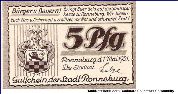 Germany, Ronneburg 5 Pfennig 1921 Notgeld Banknote