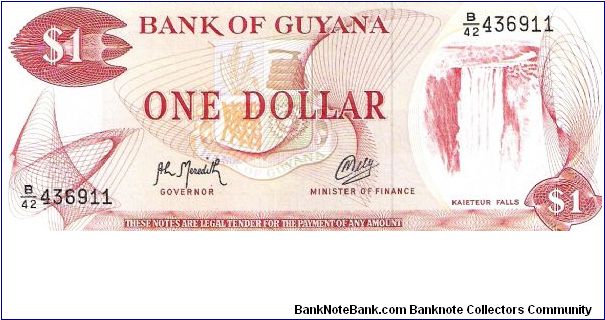 Guyana, 1 Dollar 1992 (Kaieteur Falls; rice harvesting) Banknote