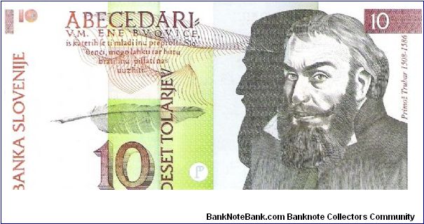 Slovenia, 10 Tolarjev 1992 (P. Trubar; Ursuline church) Banknote