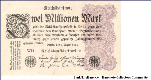 germany, 1923, 3 million marks, uniface reichbanknote. Banknote