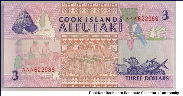 Cook Islands 3 Dollars 1992 P7. Banknote