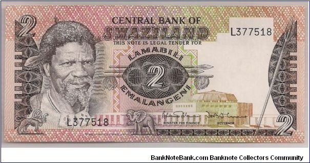 Swaziland 2 Emalangei 1984 P8. Banknote