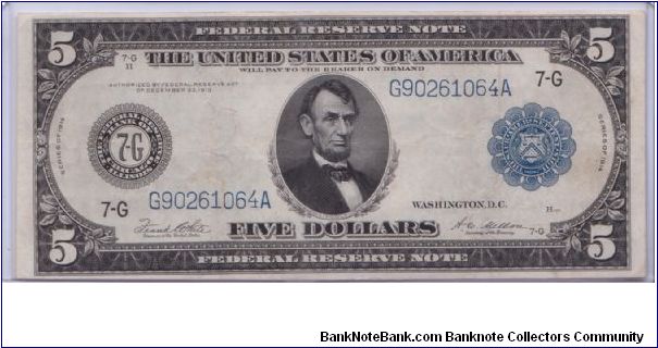 1914 LG SIZED $5 CHICAGO FEDERAL RESERVE NOTE

***FIRST LG SIZED NOTE IN THE COLLECTION*** Banknote