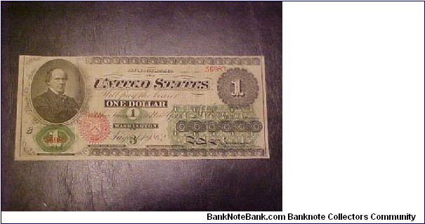 Fr. 16 - $1 Legal Tender note from 1862, the first of the greenbacks with Salmon P. Chase on the face, Secretary of the Treasury under President Lincoln. Banknote