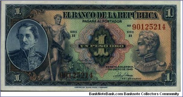 Colombia, 1 peso 1945 Banknote